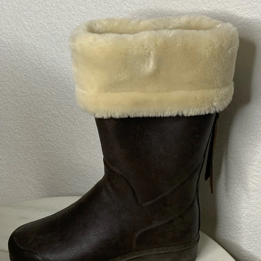 Le Chameau boots wellingtons sz 8 fur lined RARE brown  EU 39
